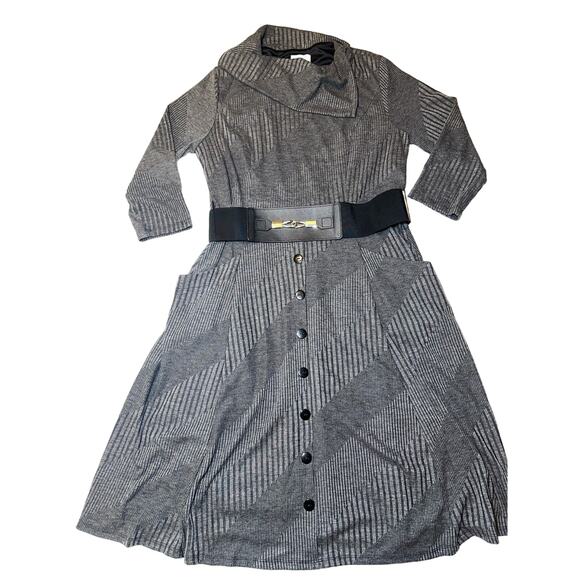 Signature by Robbie Bee Womens Size XL Belted Cowl Neck Dress Pockets Gray Lined - Picture 1 of 8
